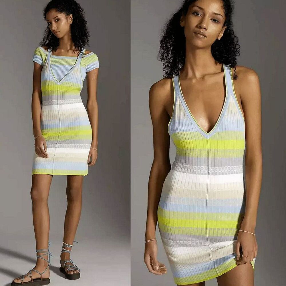 Anthropologie Daily Practice Dress Set Tuvalu Knit Halter Neon Athleisure Large